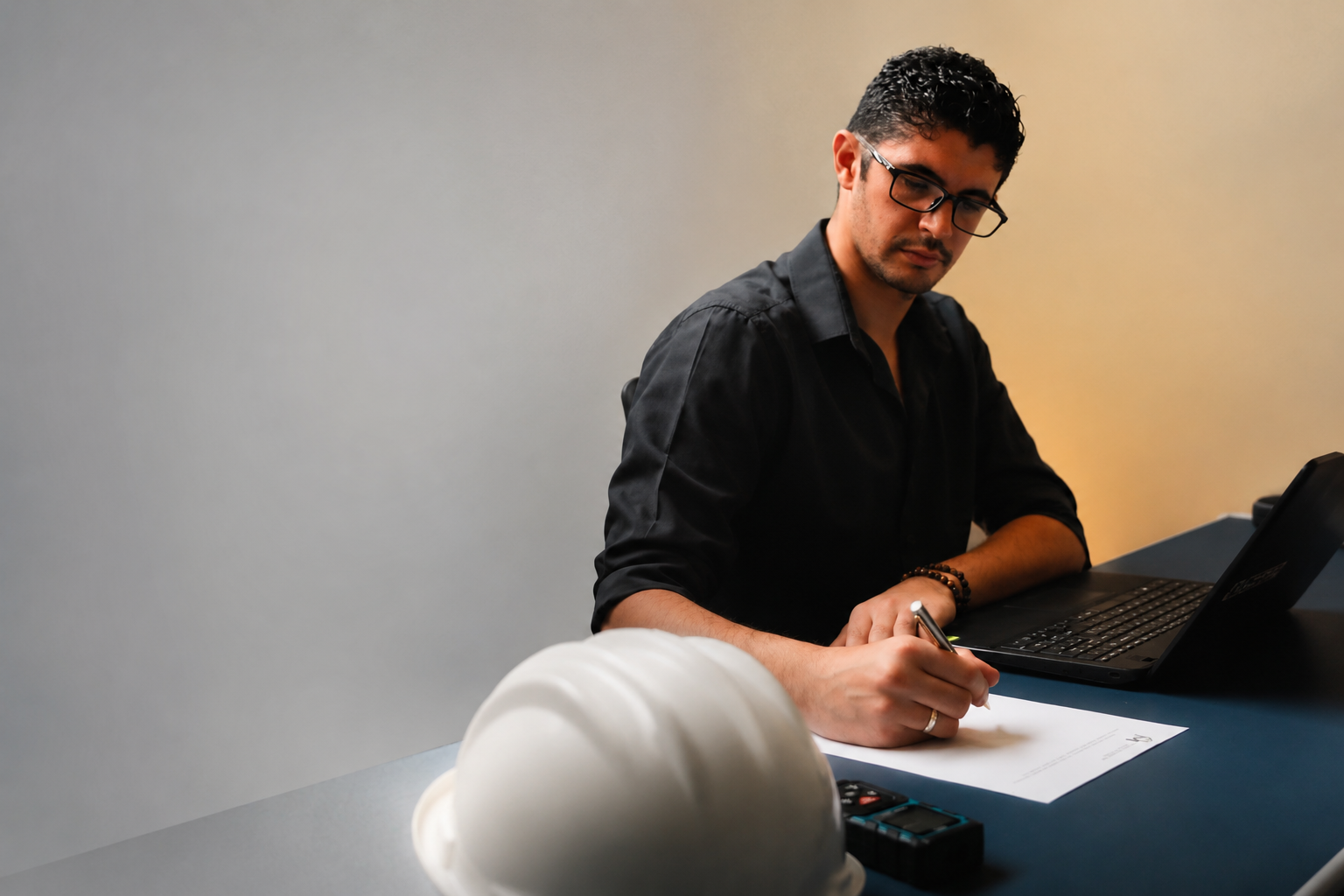 Eng. Victor de Melo Ferreira, engenheiro civil, em seu escritório